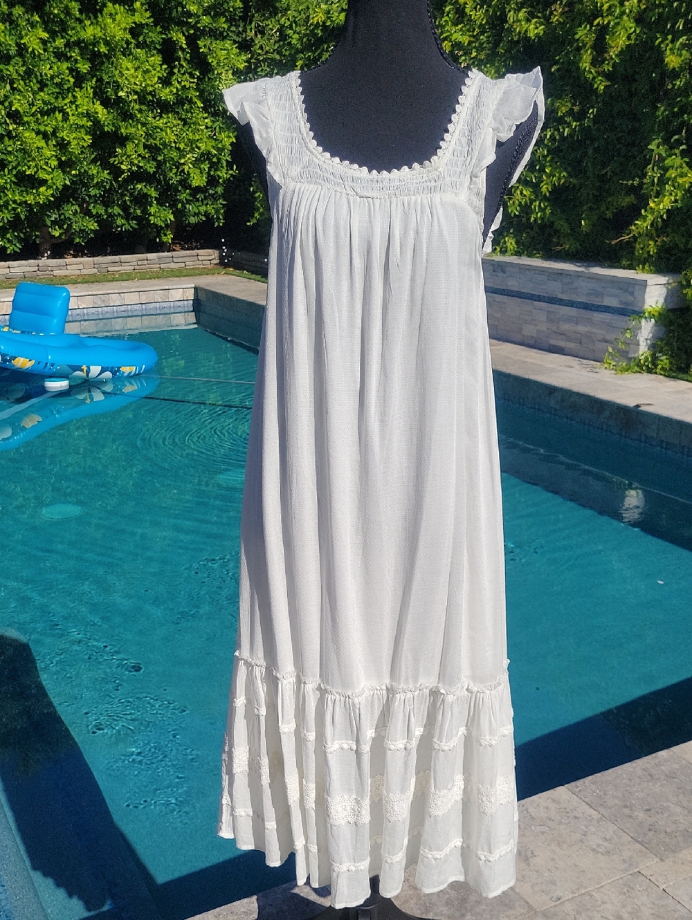 Coco + Jaimeson Dobby Swing Midi Dress With Crochet Trim White Boho Summer Dress